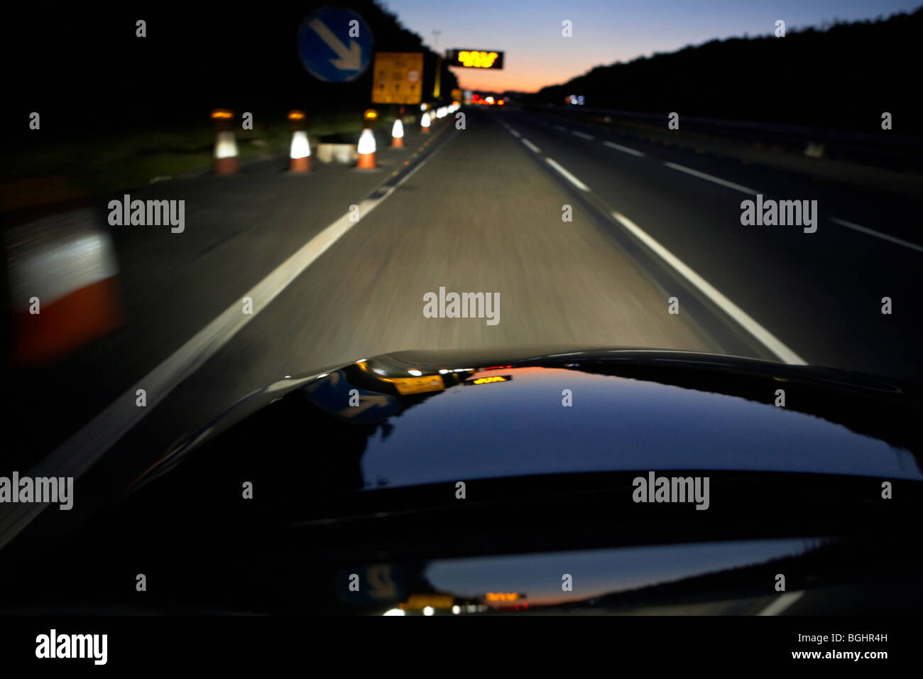 Driving at night Stock Photo