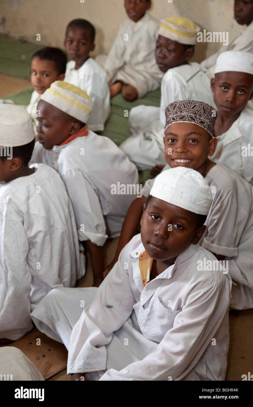 Zanzibar, Tanzania. Young Boys in Madrassa (Koranic School). Stock Photo