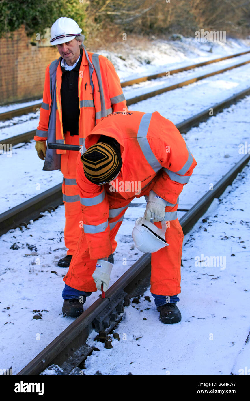 Men of Network SW Rail check the condition and temperatures of the