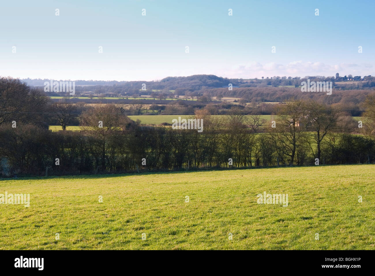Landscape view across the South Downs National Park from Dockenfield in Hampshire on a fine day Stock Photo