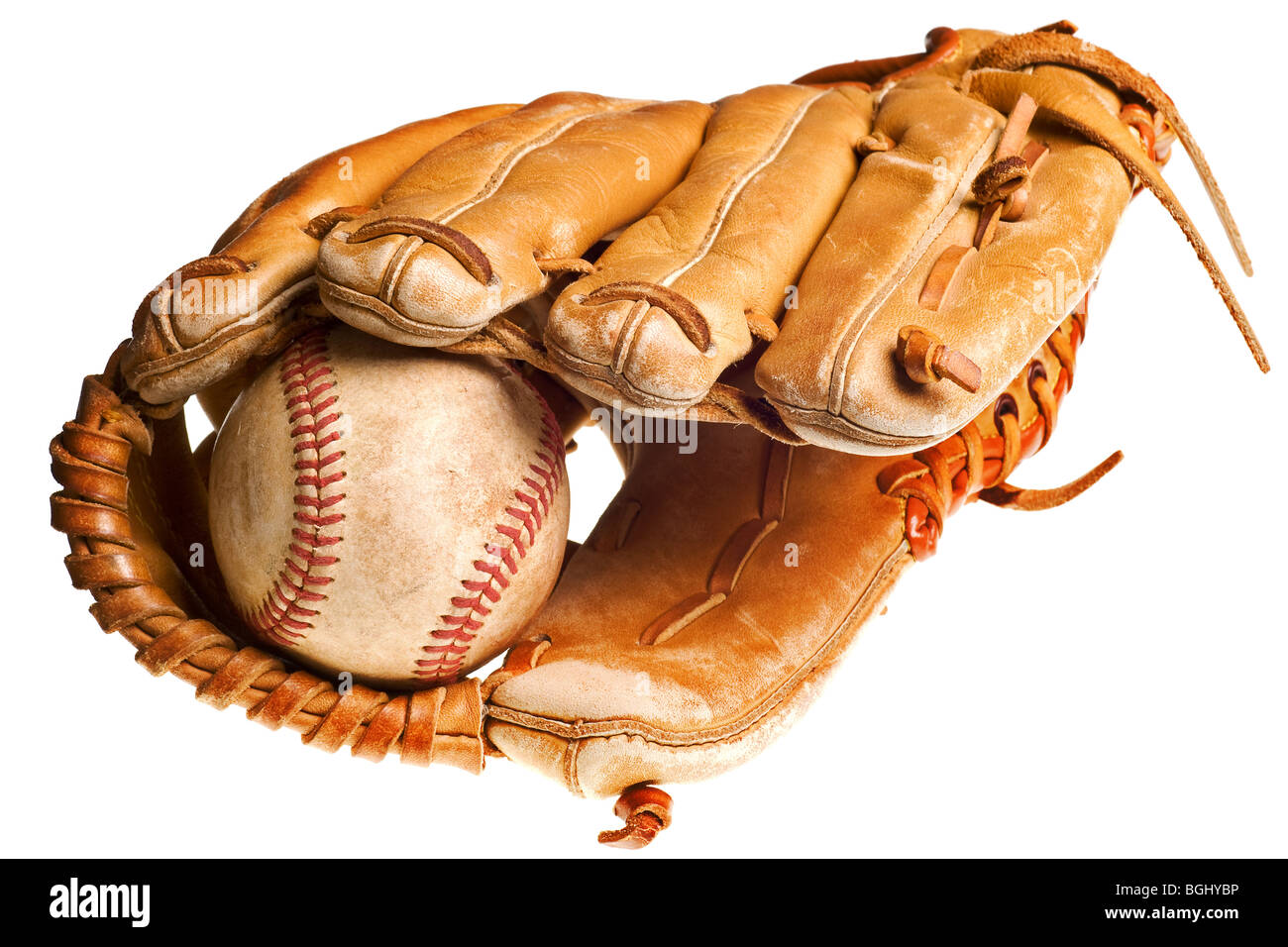 baseball in mitt isolated on white background Stock Photo