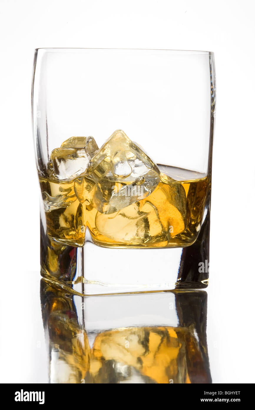glass of  scotch whisky with ice Stock Photo