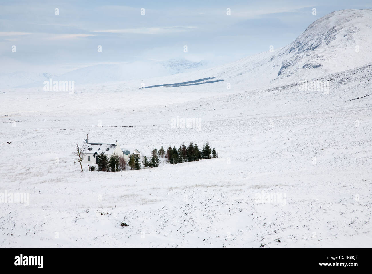 Remote House in Winter, Glen Coe, Scotland Stock Photo