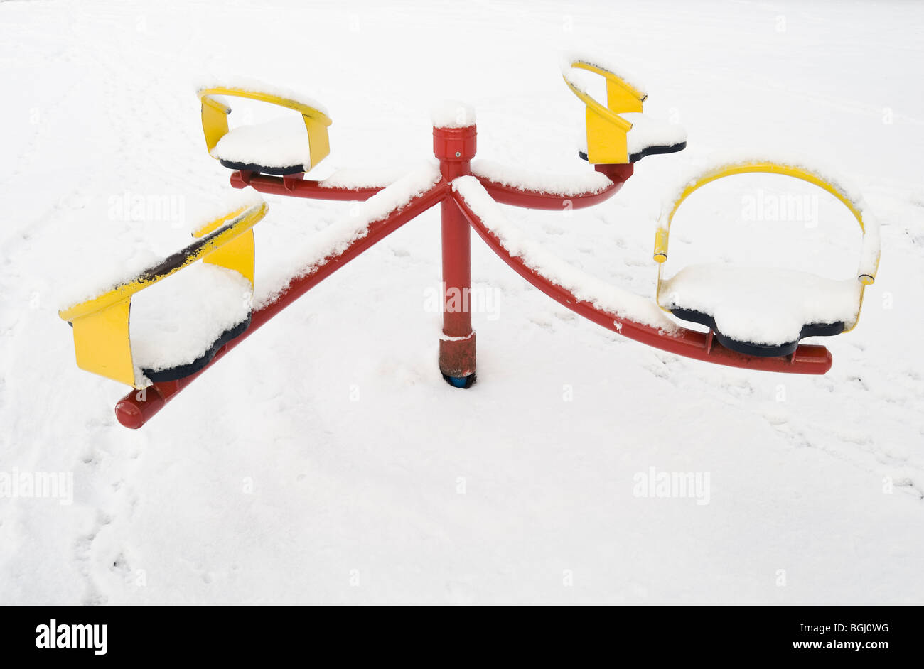 Snow covered playground, Hoofddorp, the Netherlands Stock Photo