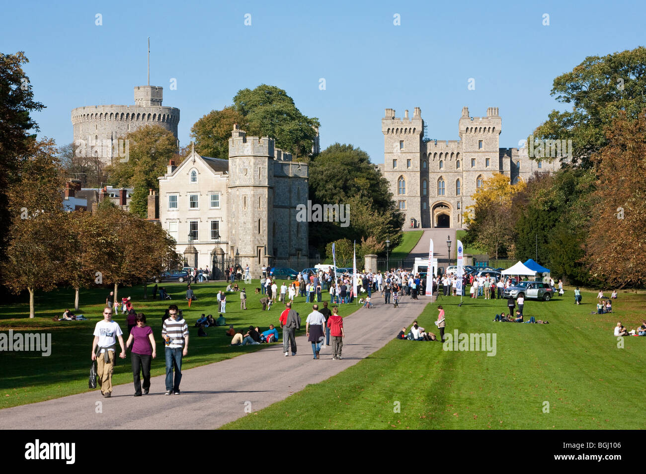 View of Windsor Castle from the Long Walk, Windsor, Berkshire, England Stock Photo