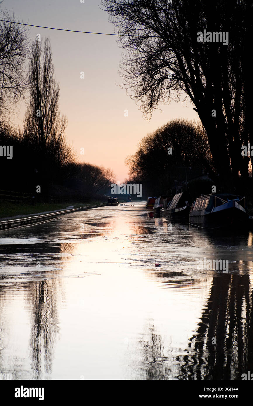Trent and Mersey canal near Stretton at dusk Stock Photo