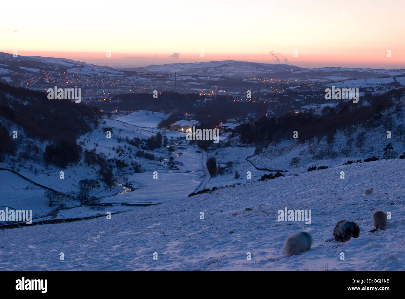 Winter time at dusk, Peak District, Derbyshire. Stock Photo