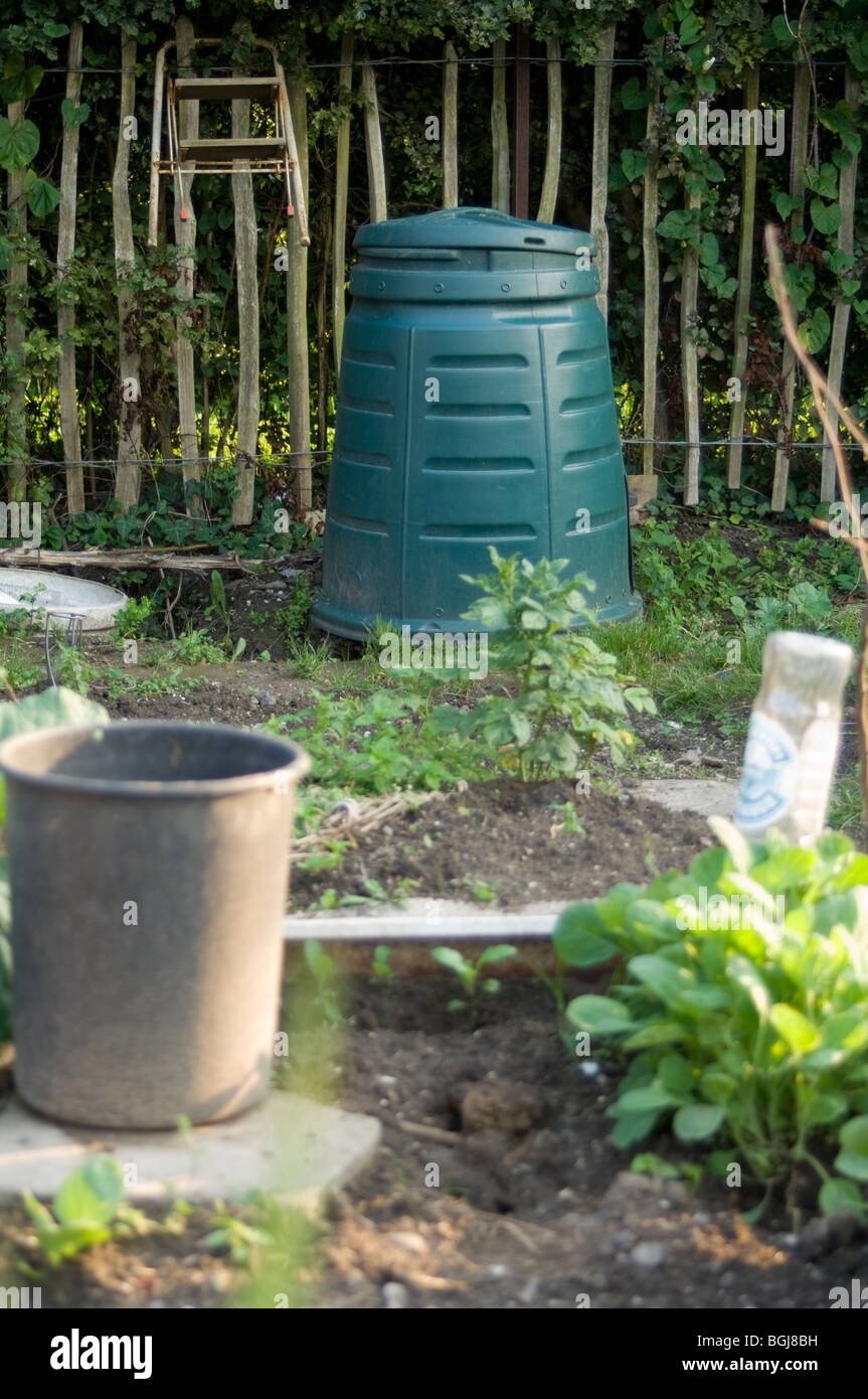 Compost bin on an allotment plot Stock Photo Alamy
