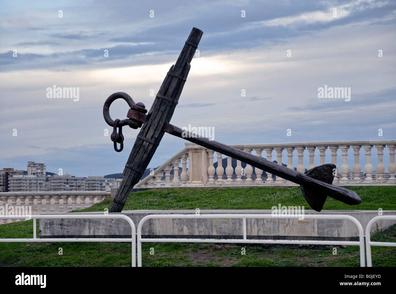 Monument of a former anchor on the promenade in Laredo, Cantabria, Spain, Europe Stock Photo