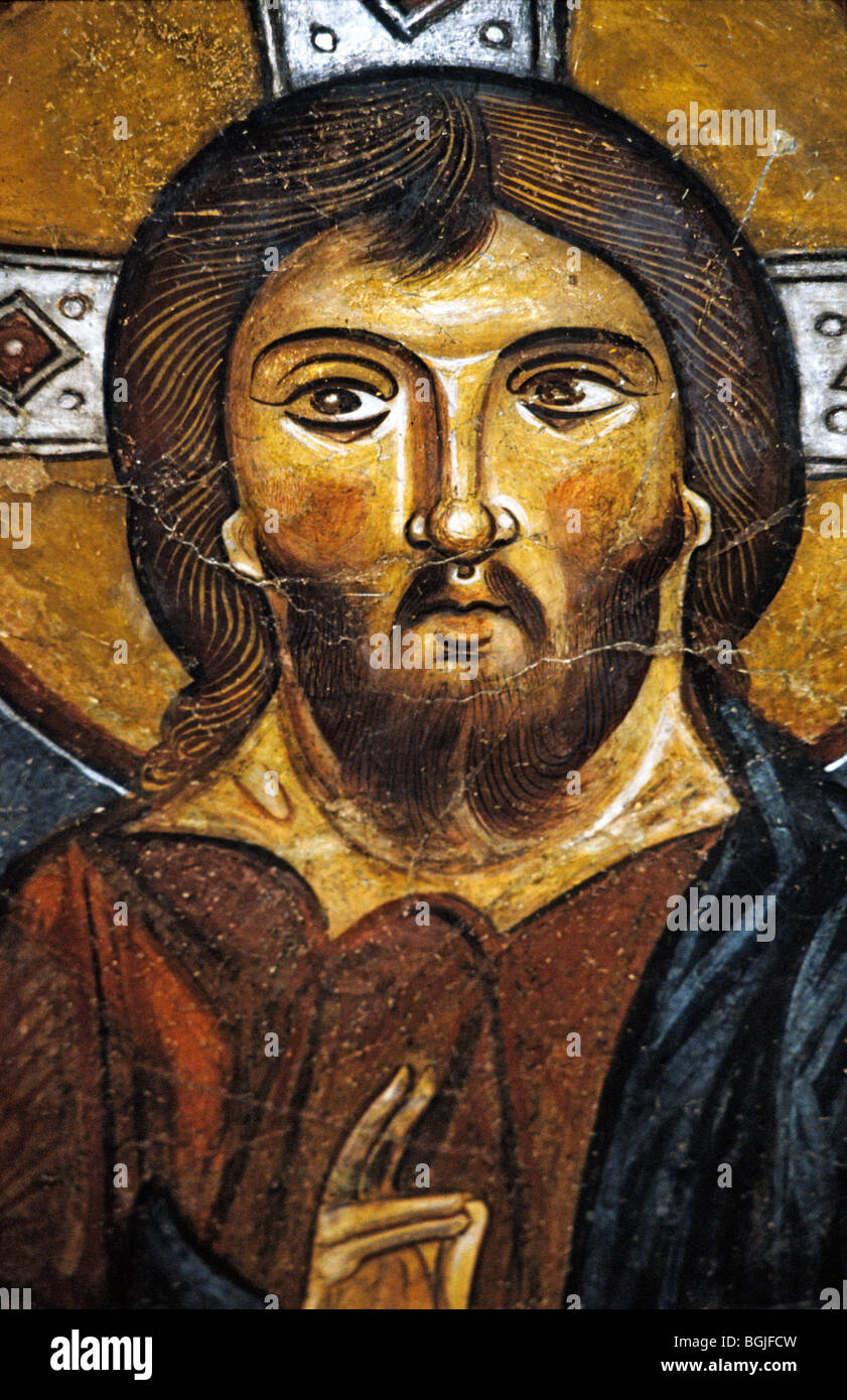 Jesus Christ, Byzantine frescoes (11th century), UNESCO heritage object, Karanlik Church, Goreme, Cappadocia, Turkey Stock Photo