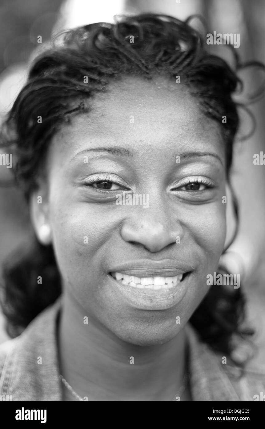 Young Afro Caribbean woman photographed in Vauxhall South London UK Stock Photo