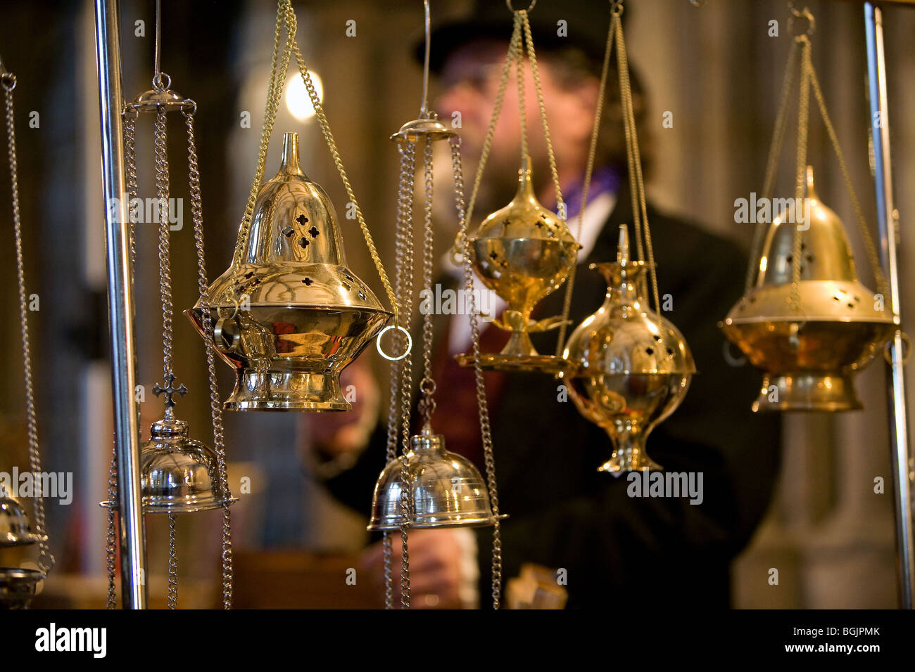 Brass incense burners or braziers for sale at Christmas Market Stock