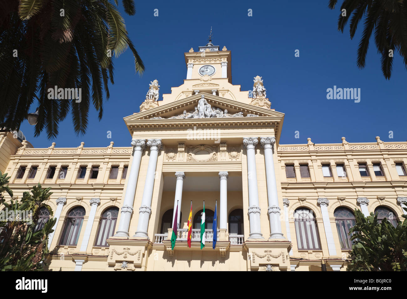 19th century baroque style Town Hall building. Malaga, Malaga Province, Costa del Sol, Spain. Stock Photo