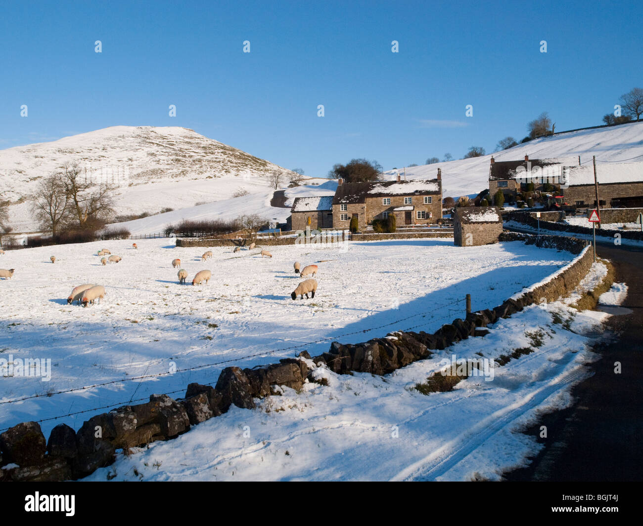 The village of Thorpe after snowfall, in the Peak District Derbyshire
