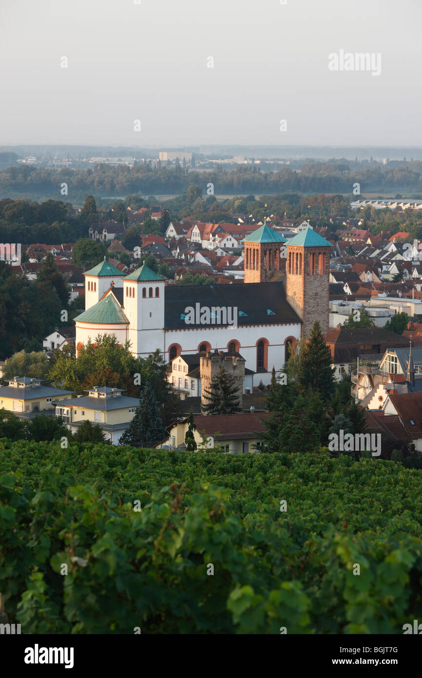 Bensheim, St. Georg, 1830 von Georg Moller erbaut, Wiederaufbau 1949-1953, Blick vom Kirchberg, Morgens Stock Photo