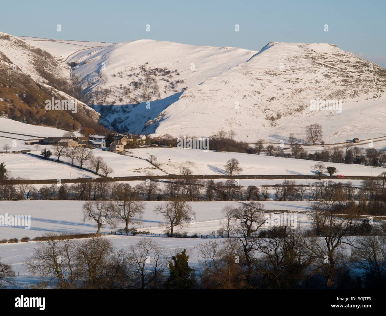 Countryside surrounding Ilam after snowfall, in the Peak District Derbyshire England UK Stock Photo