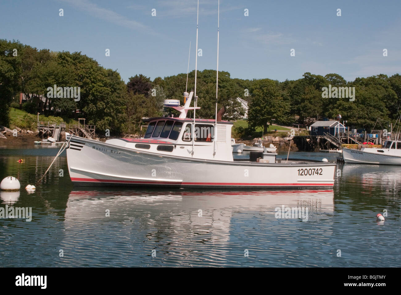 Moored Lobster Boat in The Gut at South Bristol, Maine Stock Photo Alamy