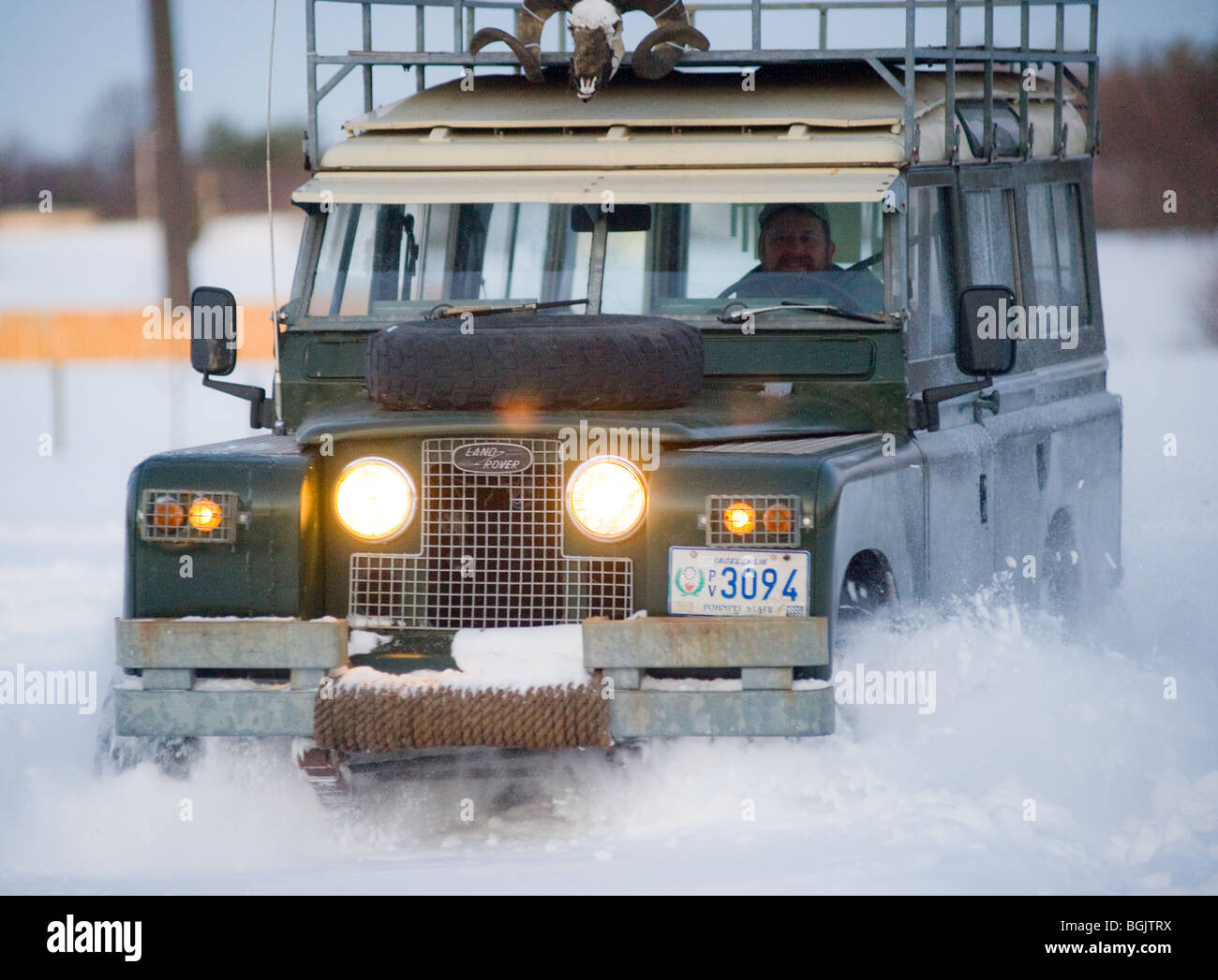 Series 2A Land Rover 109 in deep snow Stock Photo