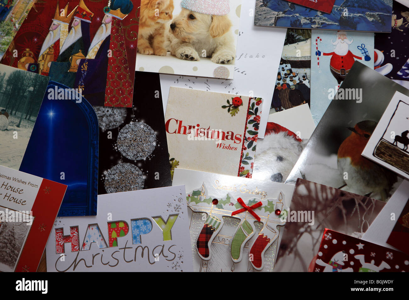 Pile of Christmas cards Stock Photo