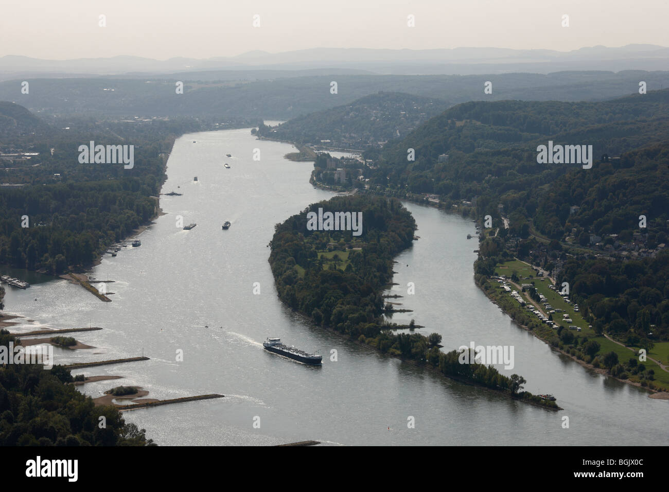 Königswinter, Blick vom Drachenfels, Blick auf den Rhein nach Süden Stock Photo
