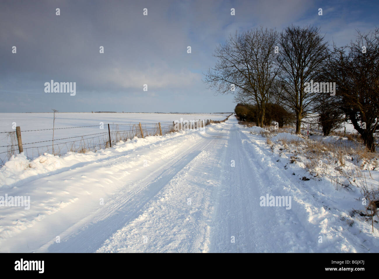 Imber Range Perimeter Path in the snow, Wiltshire, England, UK Stock Photo