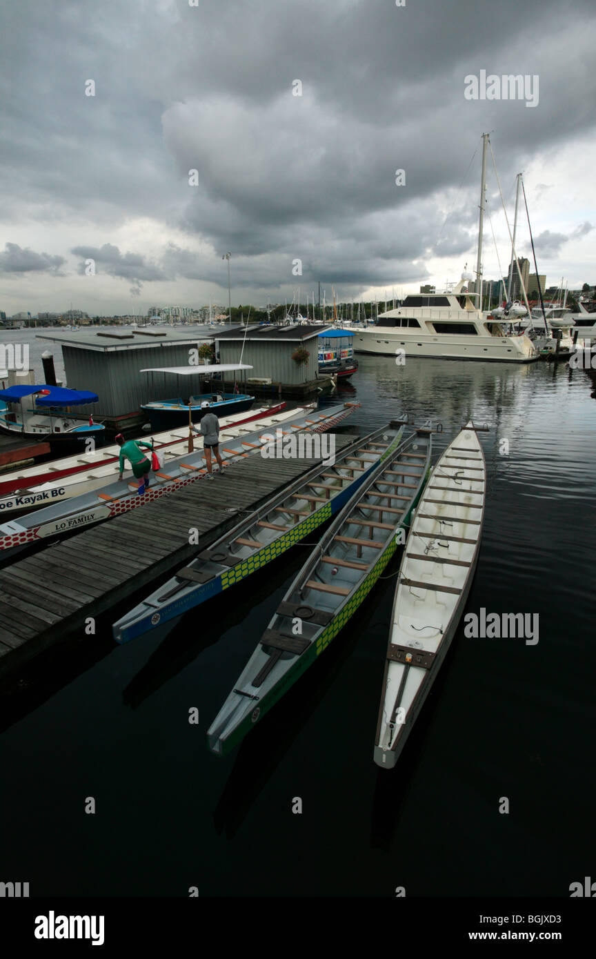 Dragon Boats on Granville Island, City of Vancouver Stock Photo