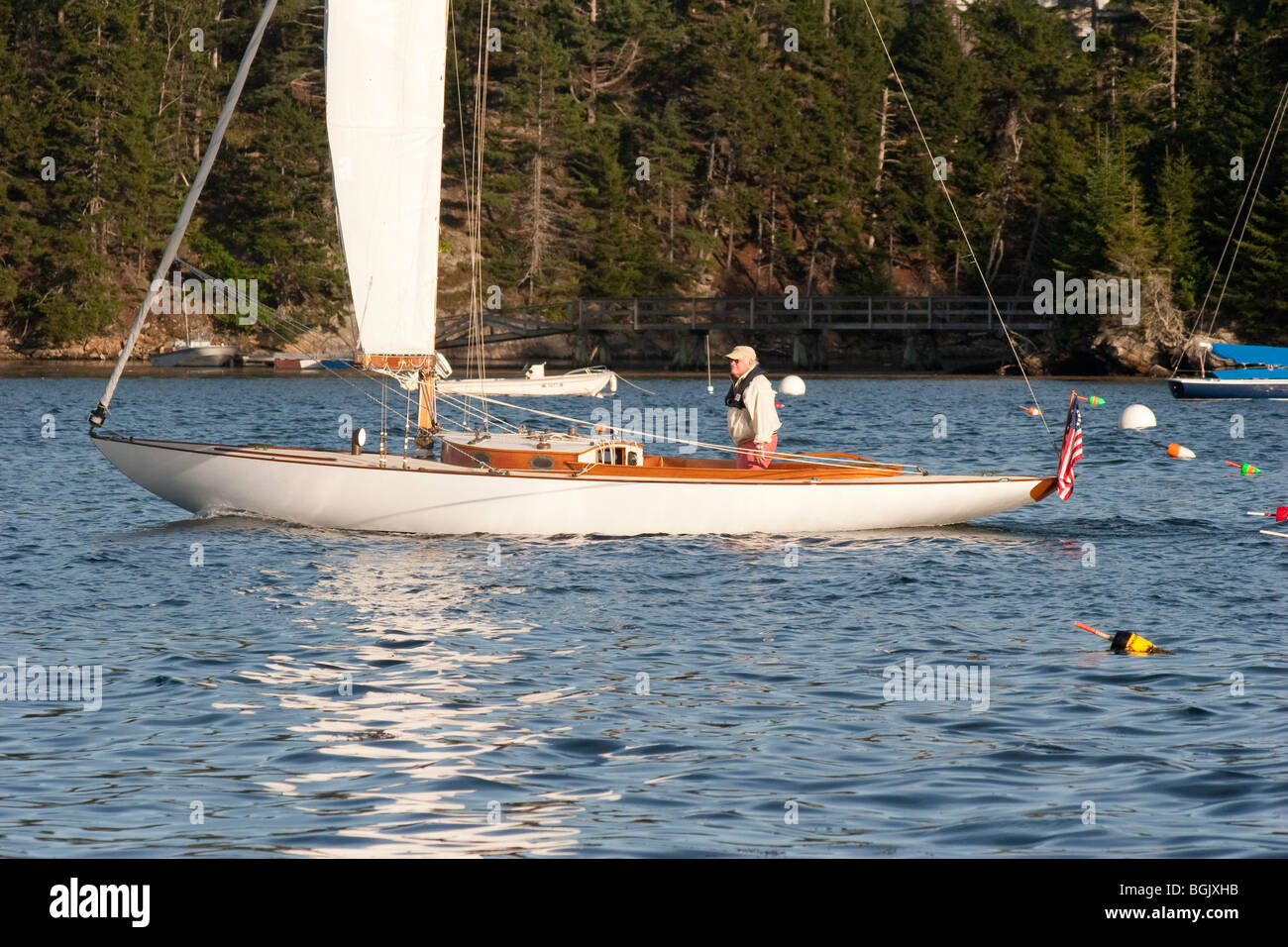 Running Home Christmas Cove, Damariscotta River, Maine Stock Photo