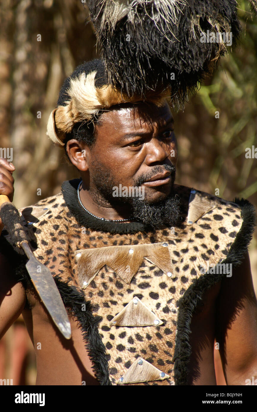Zulu warrior with spear, Shakaland, South Africa Stock Photo Alamy
