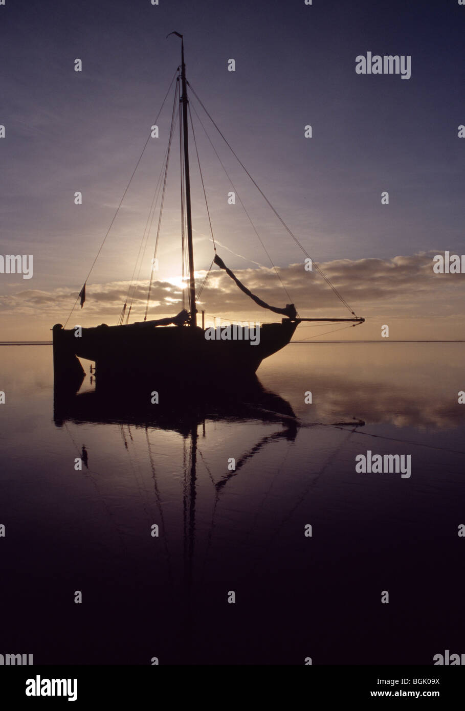 Insel Vlieland, Wattenmeer, Wattenmeer, Naturlandschaft. Segelschiff trocken gefallen. Stock Photo