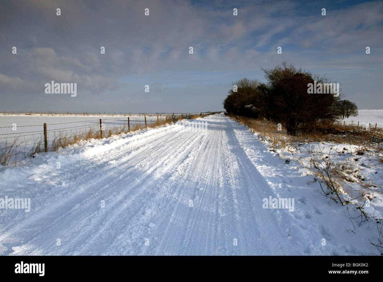 Imber Range Perimeter Path in the snow, Wiltshire, England, UK Stock Photo