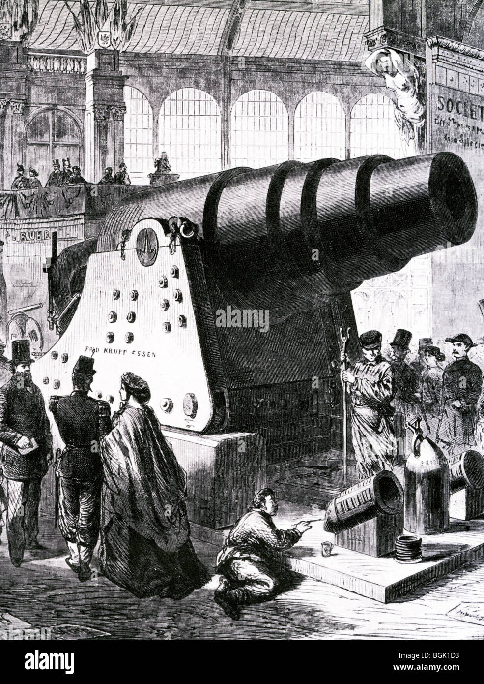 KRUPP One of the huge guns from the Essen factory as shown at the Paris Exhibition in 1867. See  also Description below. Stock Photo