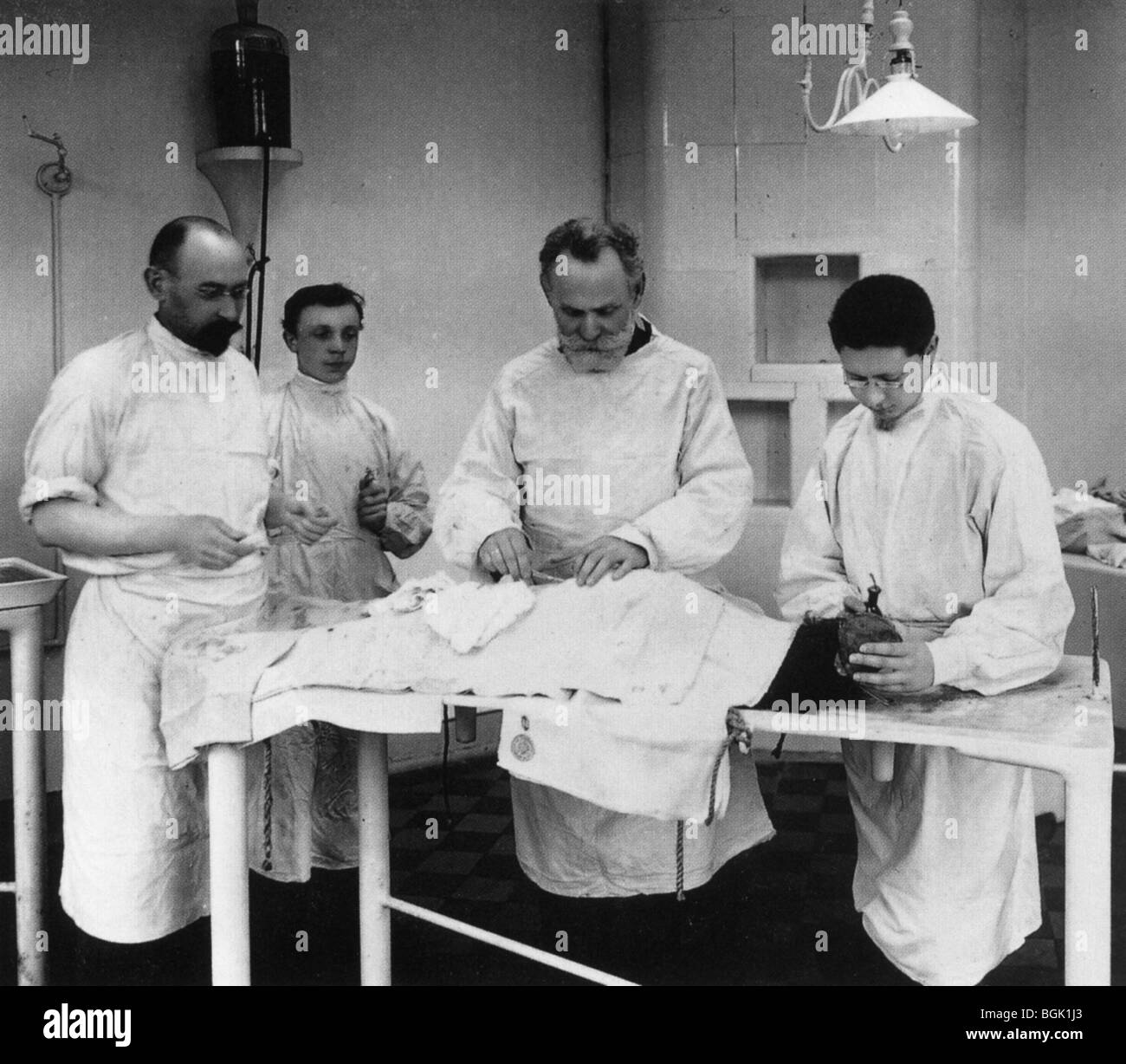 IVAN PAVLOV - Russian physiologist performing an operation on a dog Stock Photo