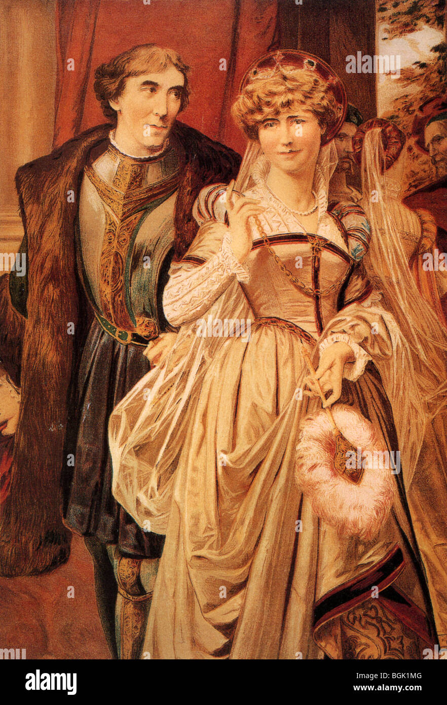 SIR HENRY IRVING and ELLEN TERRY as Benedick and Beatrice in 'Much Ado About Nothing' as drawn by Edward Craig in 1899 Stock Photo