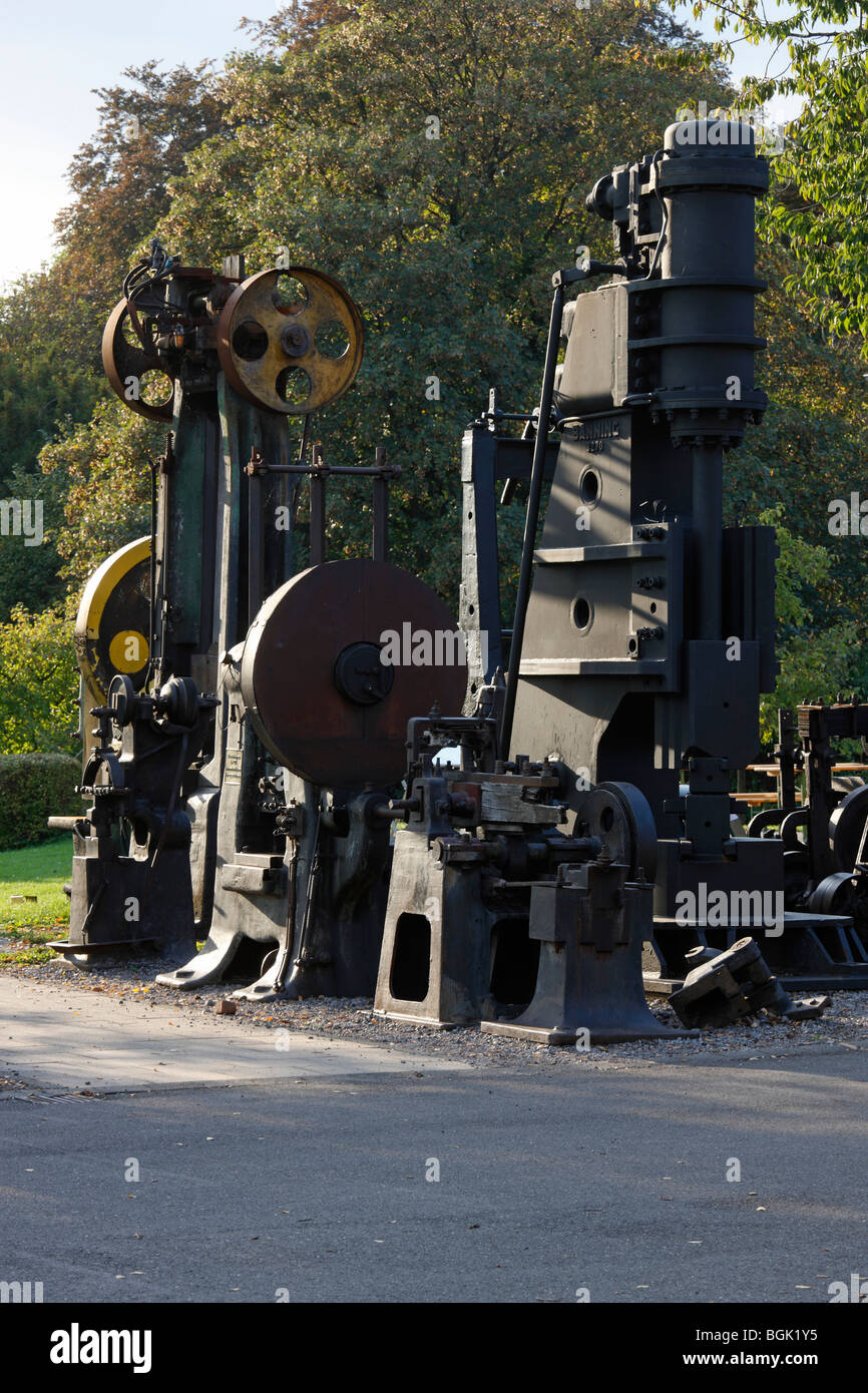 Solingen, Gesenkschmiede Hendrichs, LVR-Industriemuseum, Ausrangierte Maschinen vor dem Museum Stock Photo