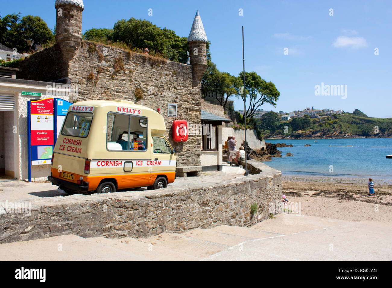 Ice cream van at Ready Money Cove Fowey, Cornwall England UK Stock Photo