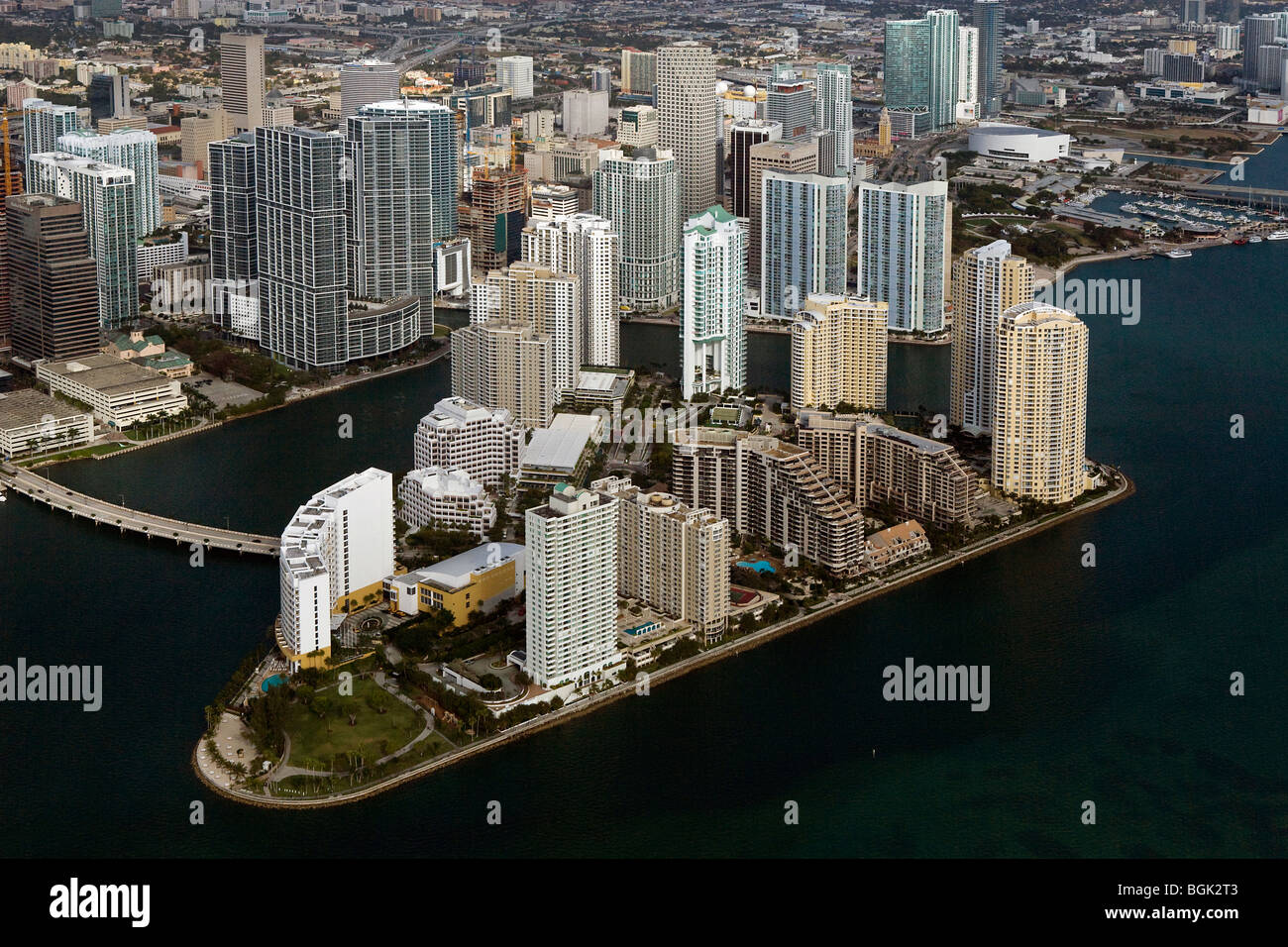 aerial view above Grove Isle Miami Florida Stock Photo