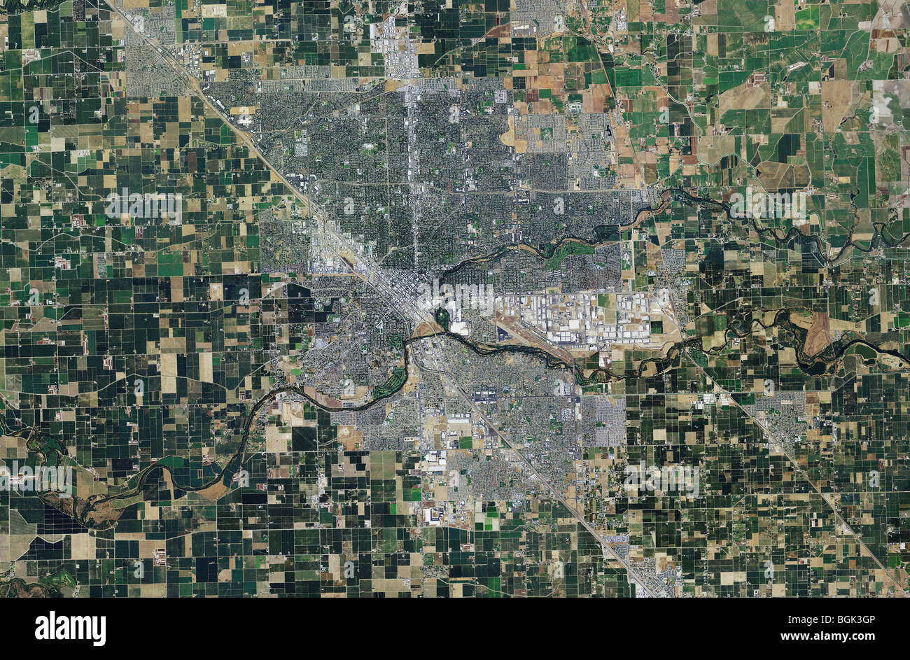 aerial map view above Modesto Stanislaus county California Stock Photo