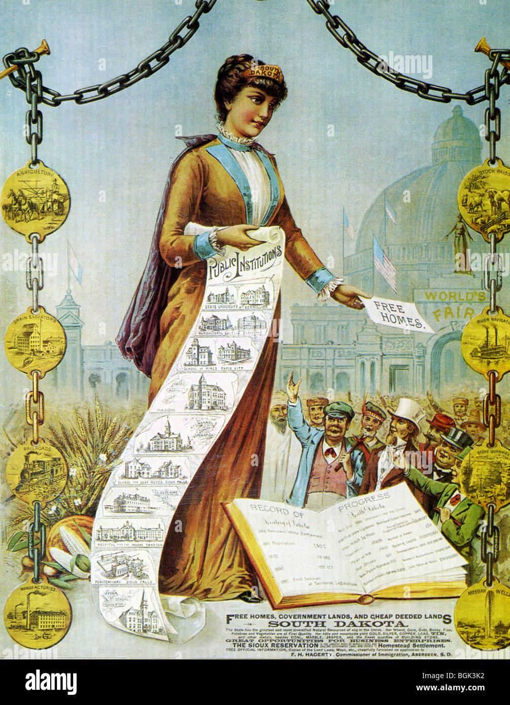 SOUTH DAKOTA LAND GRANTS poster 1890 - see Description below for details Stock Photo