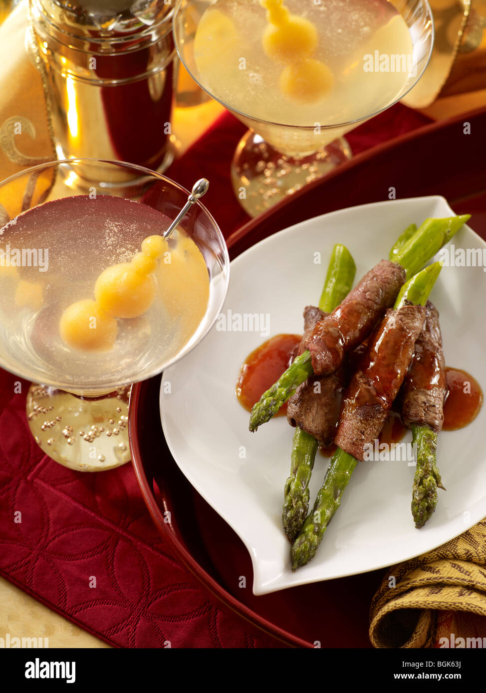 Fillet mignon asparagus with cantaloupe martini Stock Photo