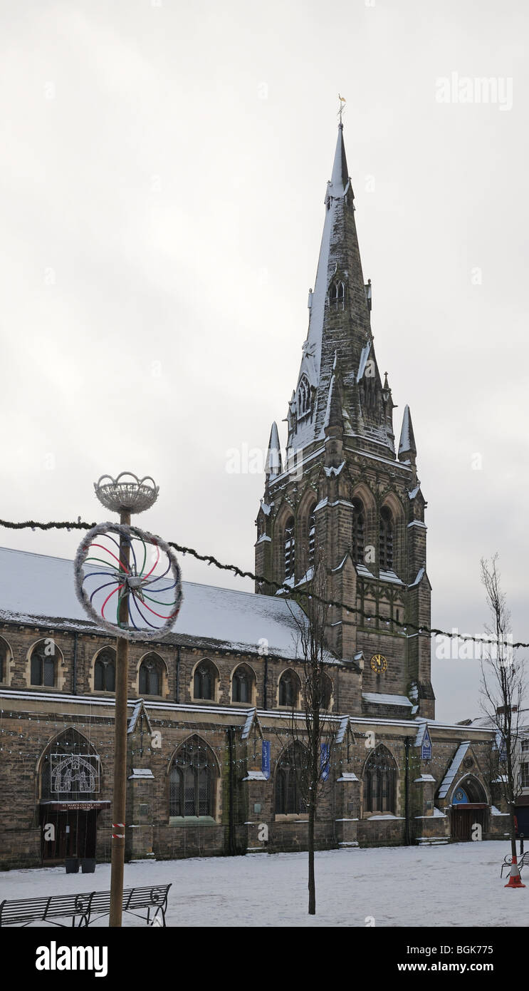St Mary’s Church Heritage Centre Christmas decorations Market Square winter snow Lichfield Staffordshire Stock Photo