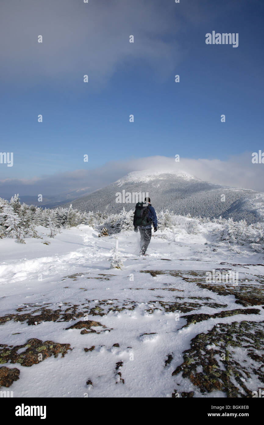 Winter hiker in the Presidential Range of the White Mountains, New Hampshire USA Stock Photo