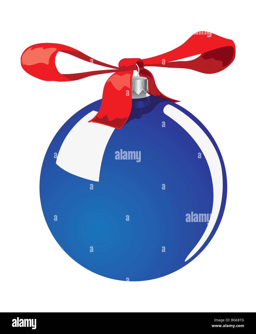 Christmas tree decoration Blue ball with a red bow Isolated on white Stock Photo