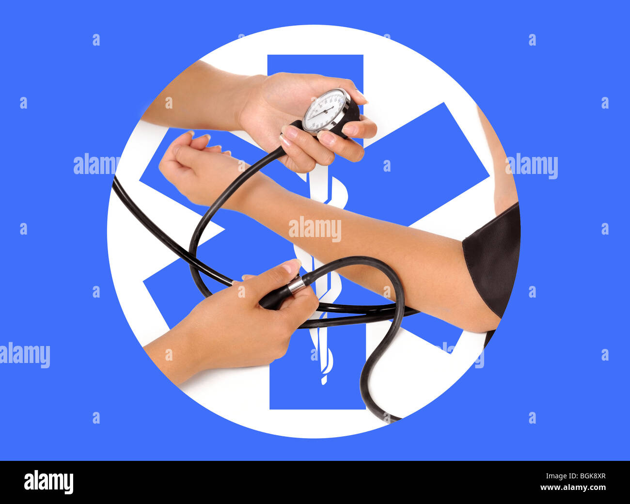 Patient is being observed by doctor Measuring blood pressure Stock