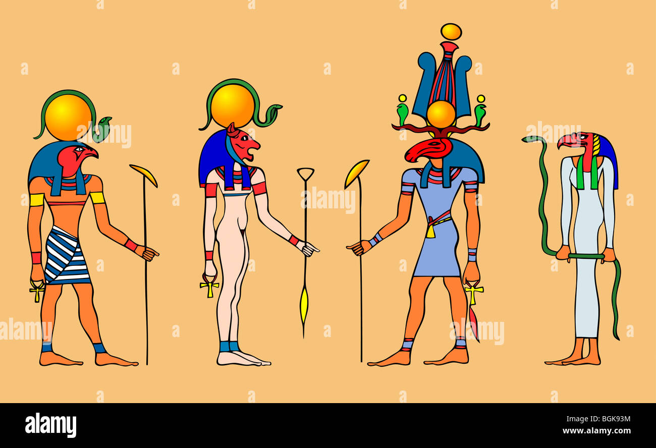 Various Egyptian gods and goddess Stock Photo