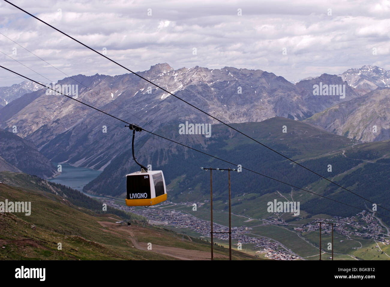 Cable lift to Carosello 3000 Livingo, Italy Stock Photo