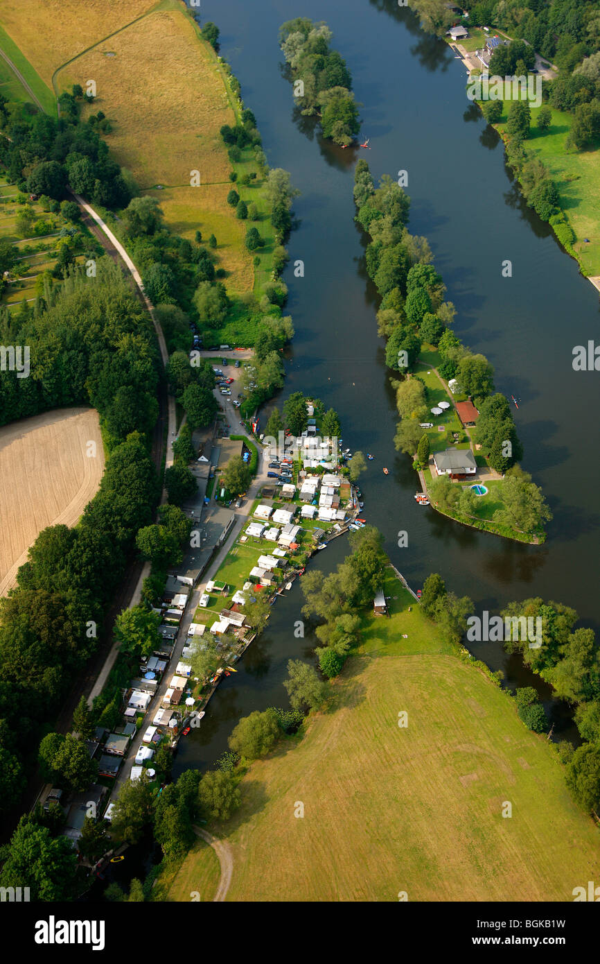 Aerial photo, rowing club, Ruhr camping, Geedern, Witten, Ruhrgebiet area, North Rhine-Westphalia, Germany, Europe Stock Photo