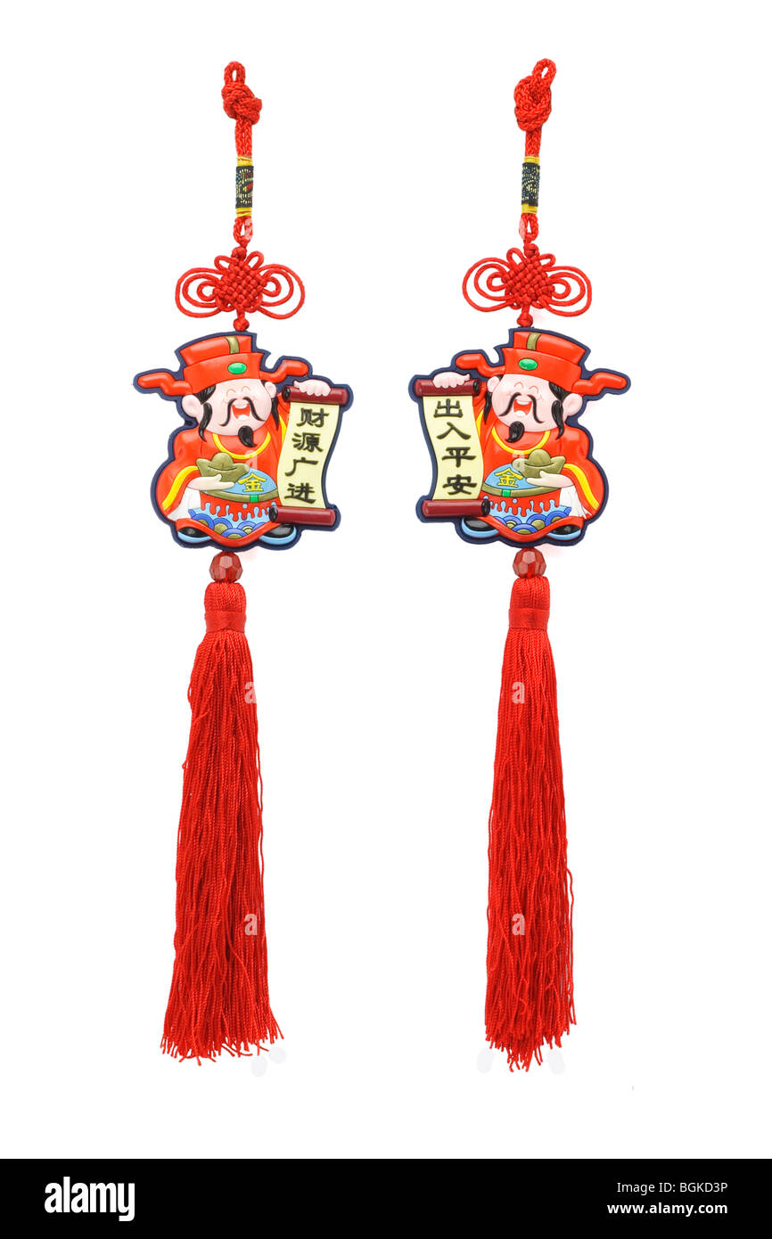 Chinese new year God of Prosperity ornaments on white background Stock Photo