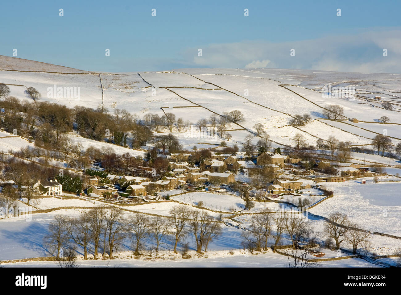 A winter view of the village of Appletreewick, in Upper Wharfedale, Yorkshire Dales Stock Photo