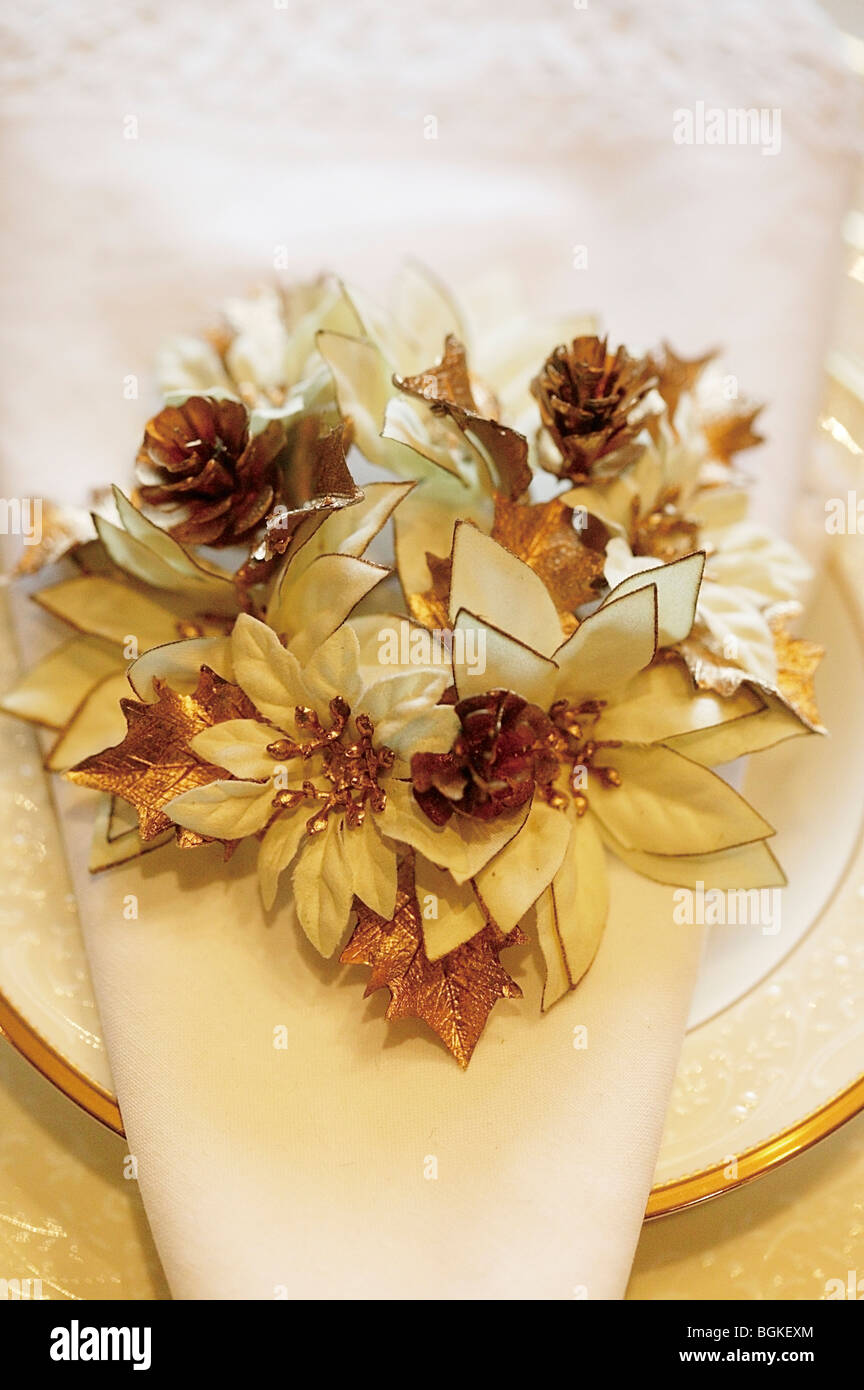 Place setting at Christmas dinner Stock Photo