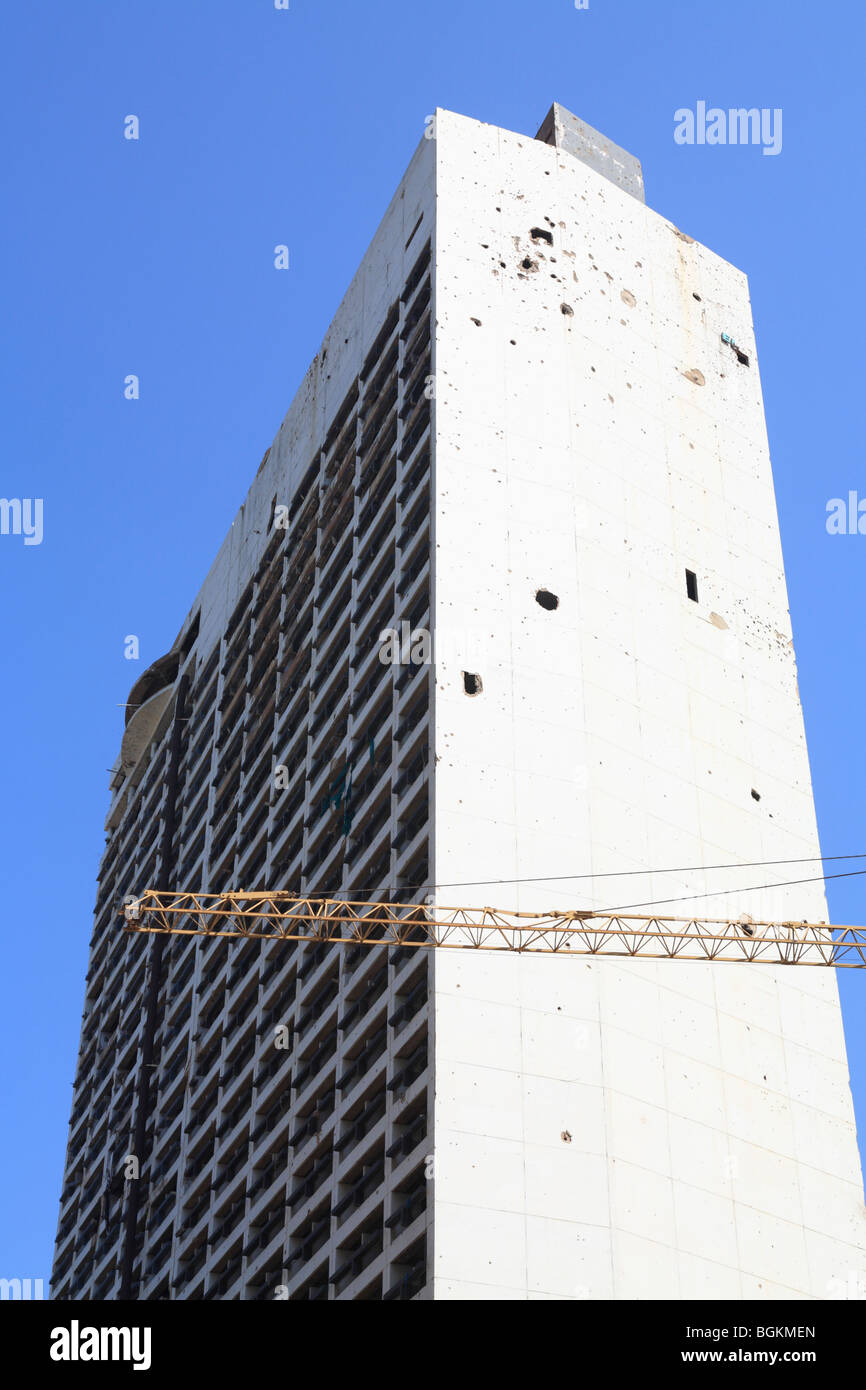 Bullet ridden Holiday Inn hotel, damaged during civil war, downtown, Beirut, Lebanon, Middle East Stock Photo